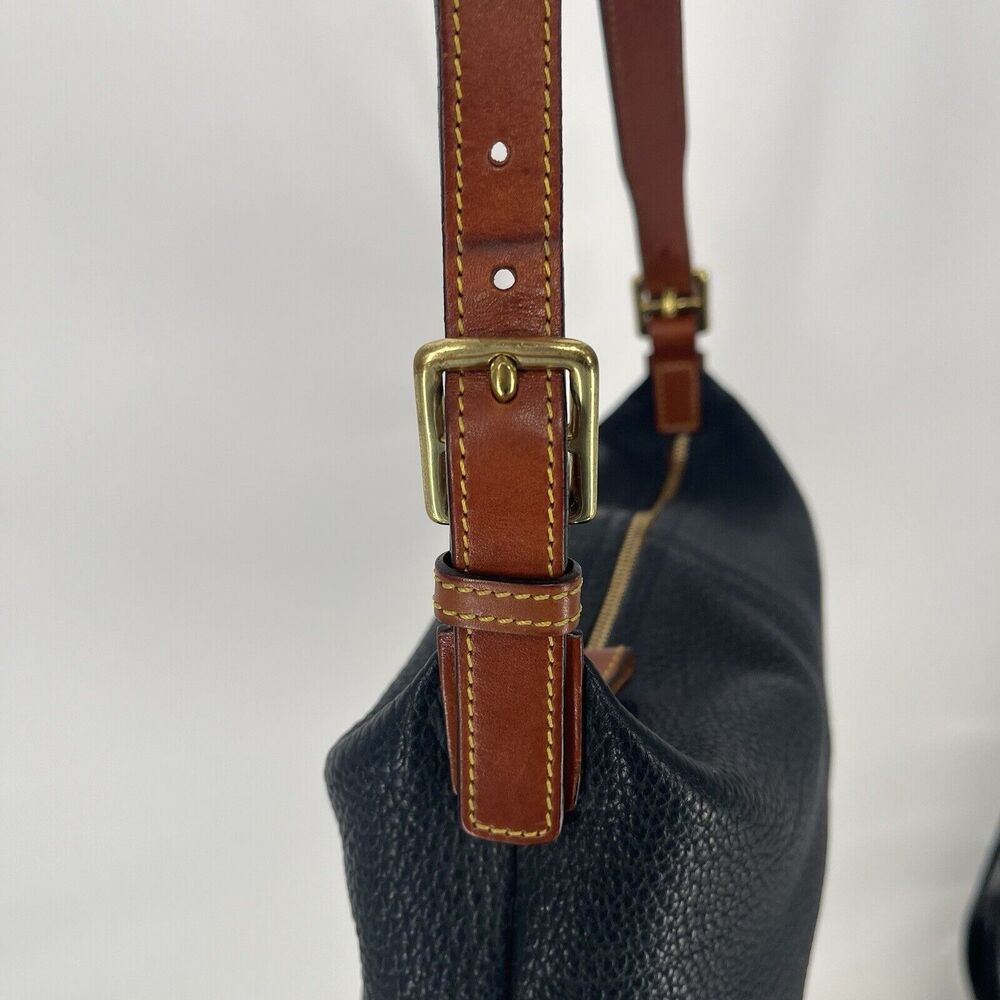 Dooney And Bourke Hobo Bag Pebbled Leather Black And Tan Shoulder Bag - Picture 13 of 16